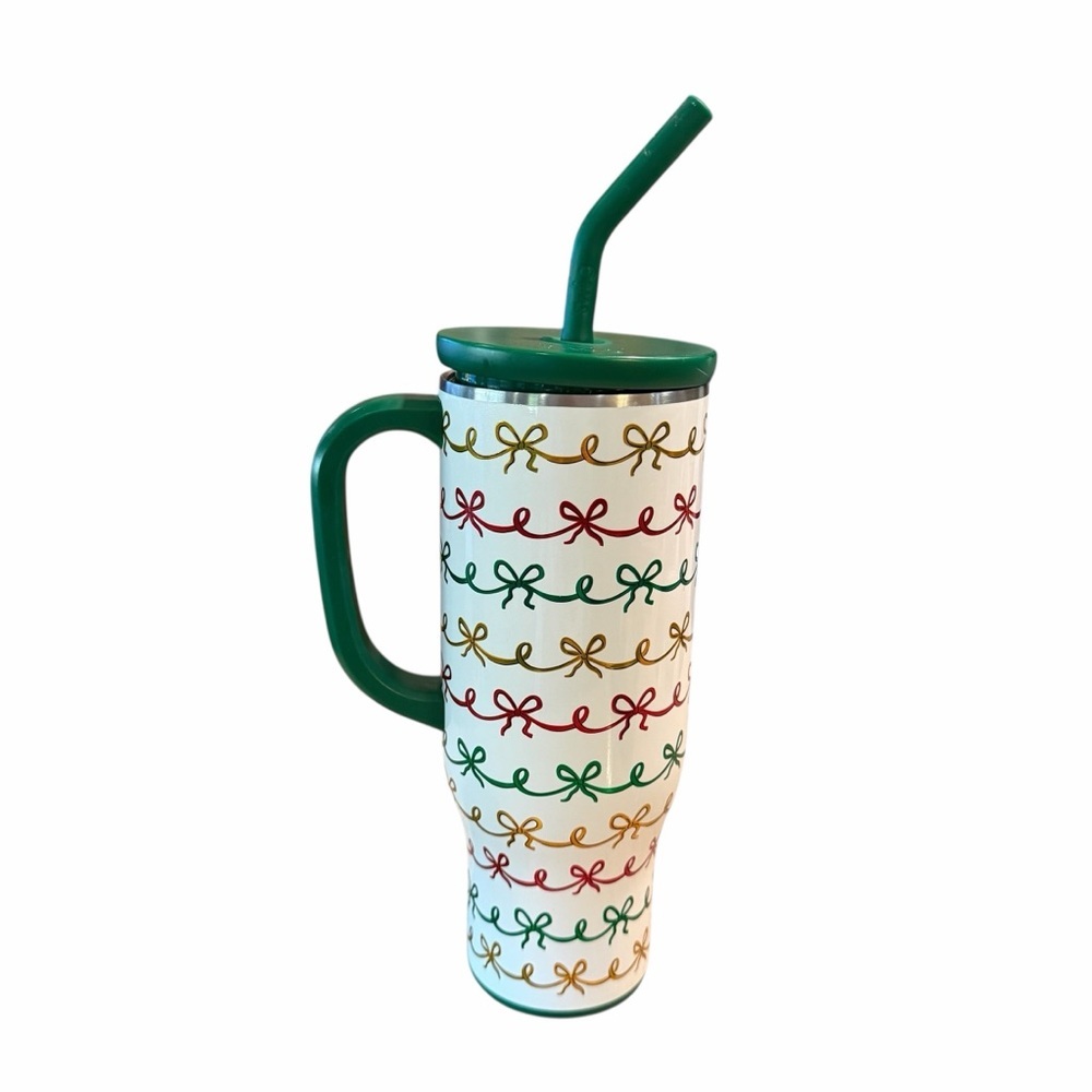 SWIG life  Bow Pattern Christmas Tumbler with Straw 30 OZ